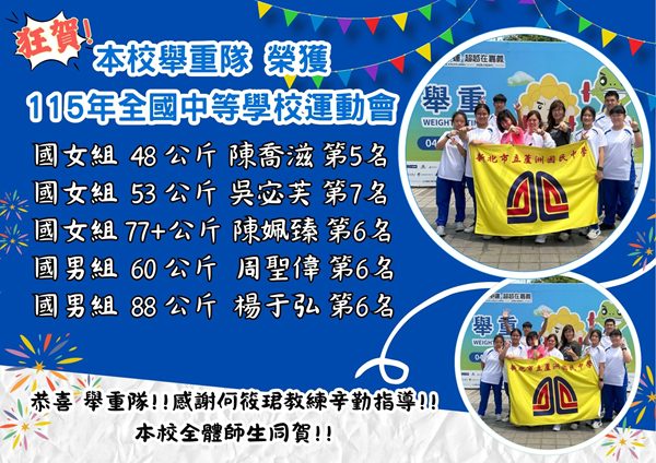 115年全國中等學校運動會舉重校隊榮獲佳績