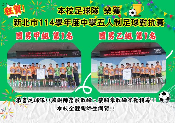 114學年度中學五人制足球對抗賽榮譽榜